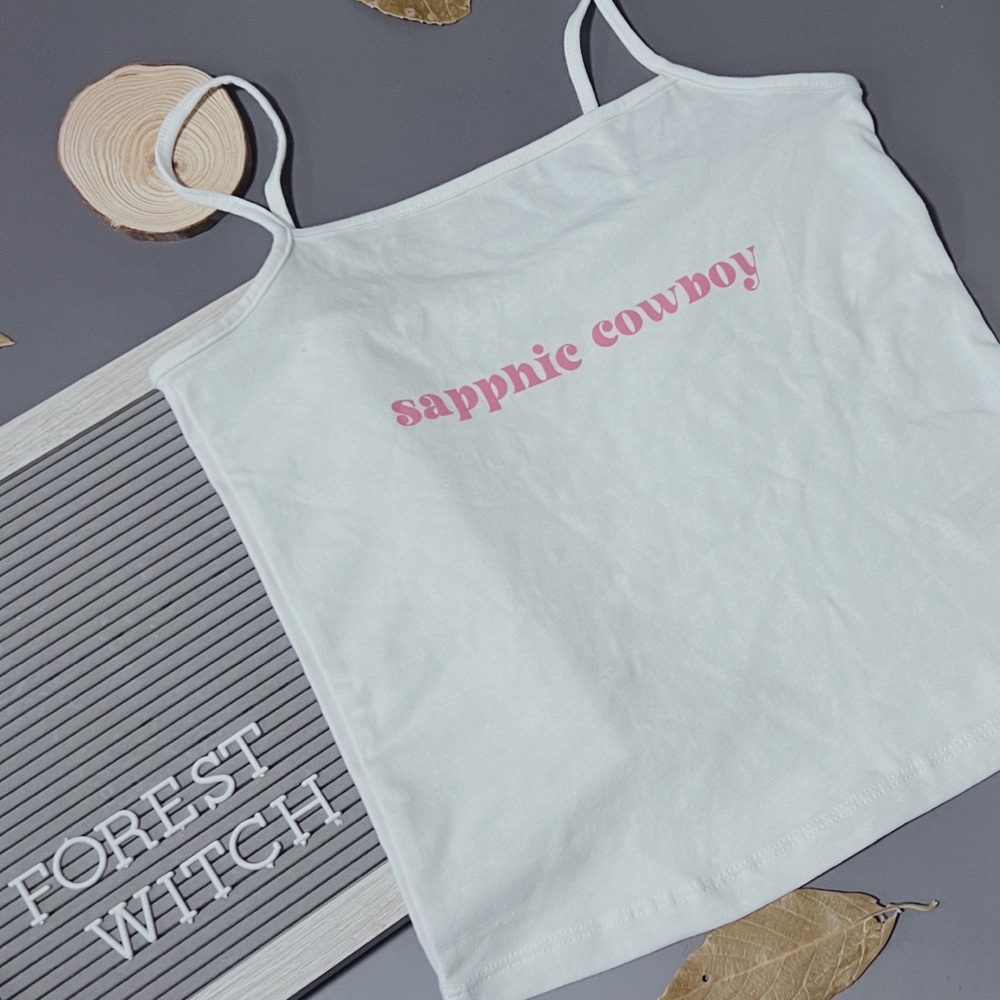 Sapphic Cowboy 🤠 White Spaghetti strap top